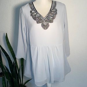 Roaman's Size 14w Light blue Beaded Blouse NWT